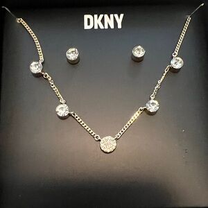 DKNY Gold and Silver Necklace and Earrings Set with Crystal Details